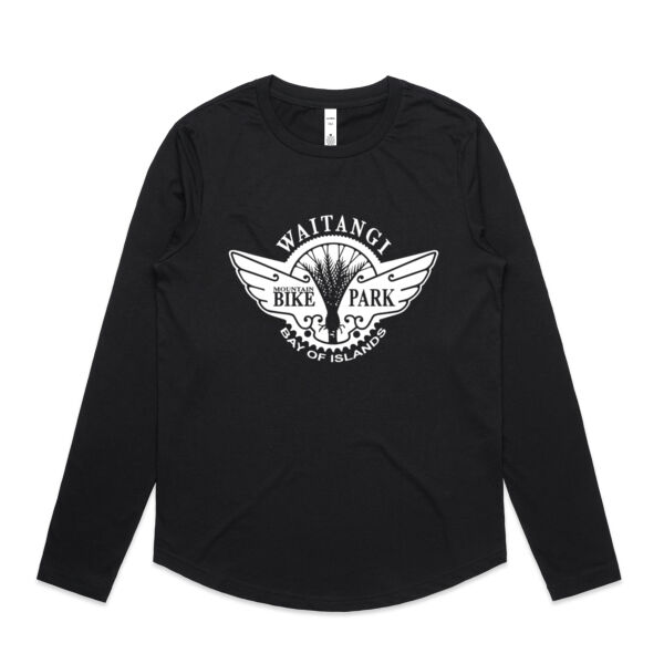 Waitangi MTB Park Women's Long Sleeve Tee - White Logo Thumbnail